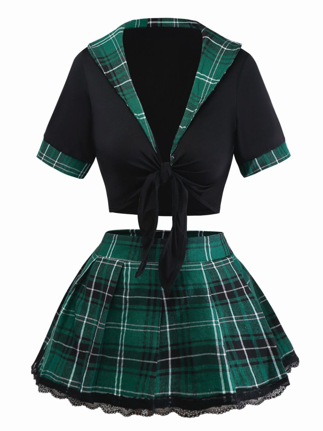 Sexy Lace-Up Plaid Pajama Set - vintage fashion, retro style