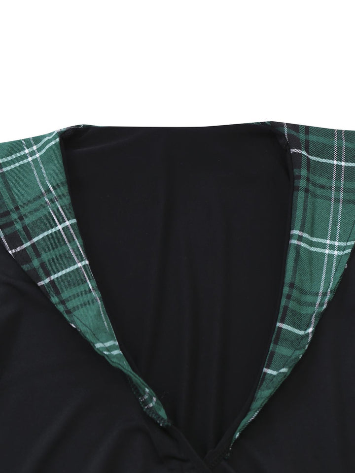 Sexy Lace-Up Plaid Pajama Set - vintage fashion, retro style