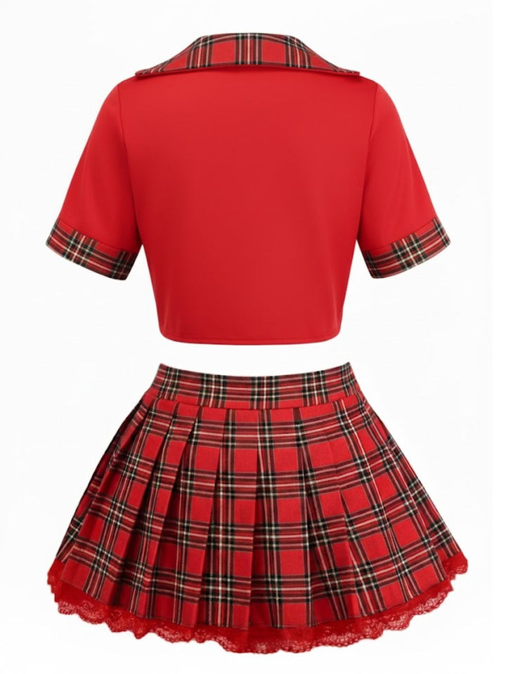 Sexy Lace-Up Plaid Pajama Set - vintage fashion, retro style