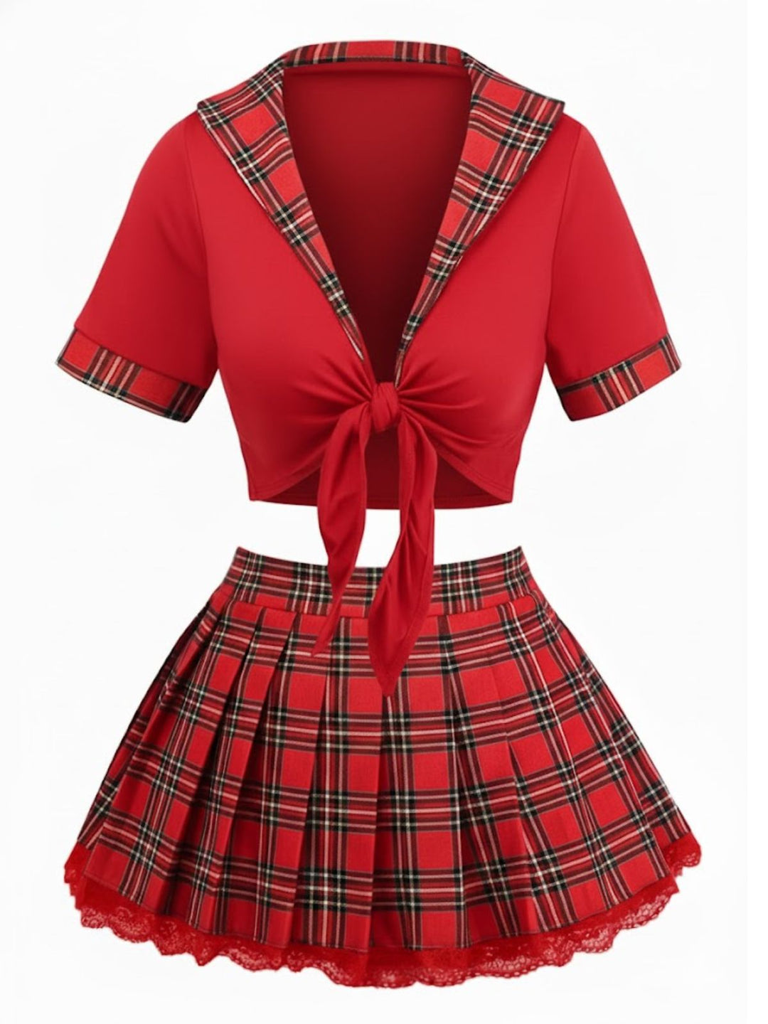 Sexy Lace-Up Plaid Pajama Set - vintage fashion, retro style