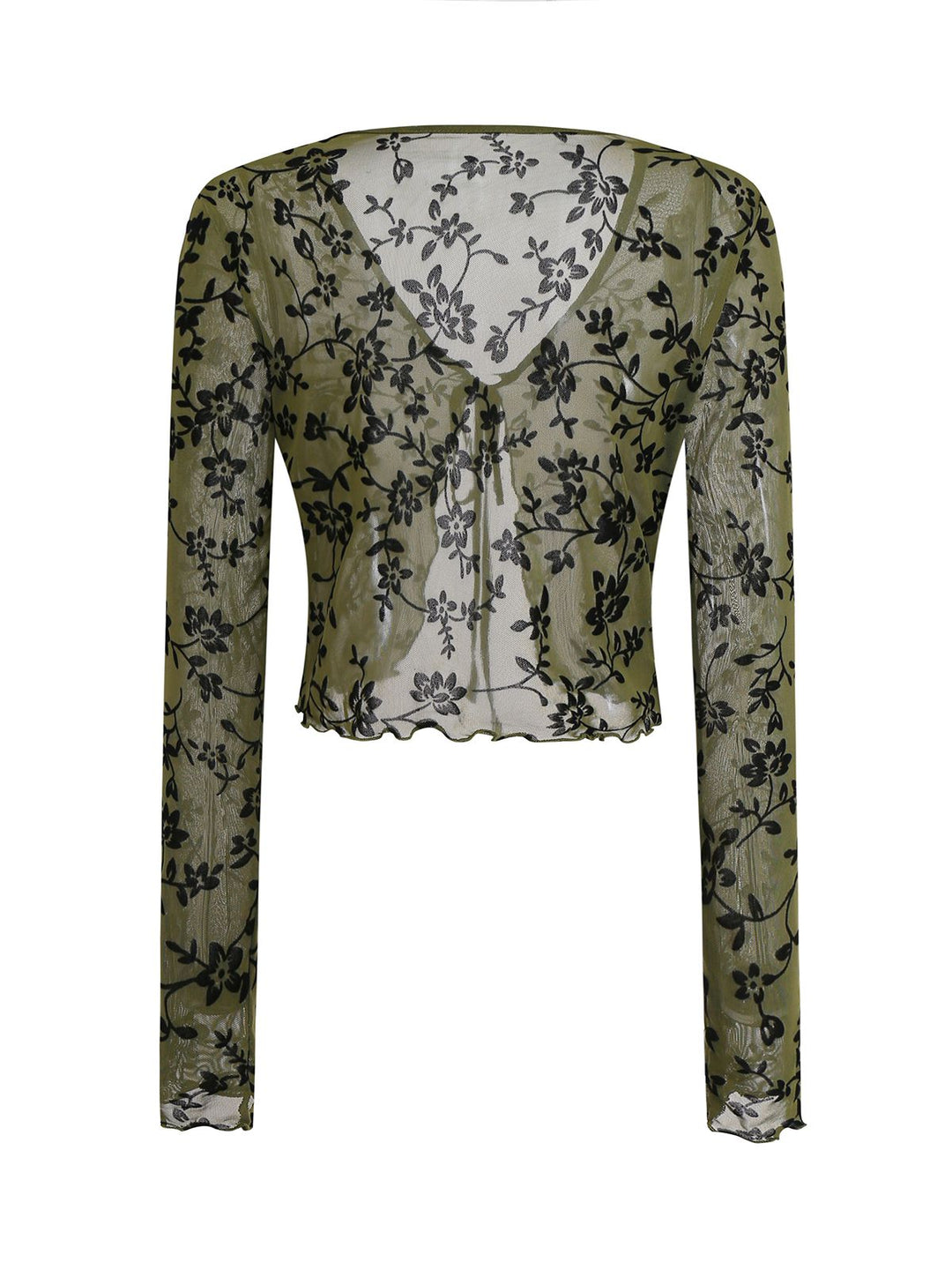 1980s Sheer Botanical Print Lace-Up Cardigan - vintage fashion, retro style