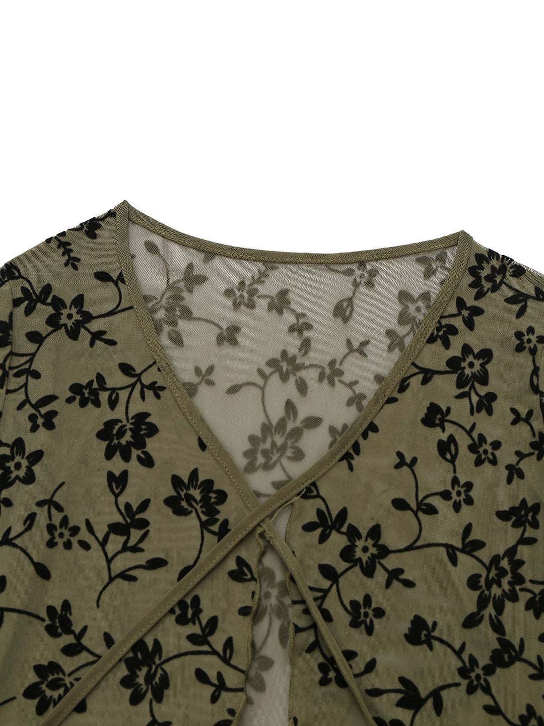 1980s Sheer Botanical Print Lace-Up Cardigan - vintage fashion, retro style
