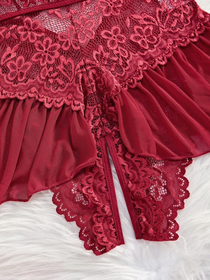 Halter Lace Lingerie with Leopard Print Skirt - vintage skirt, retro style