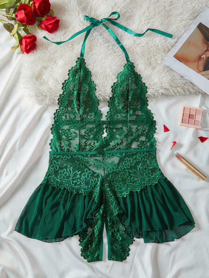 Halter Lace Lingerie with Leopard Print Skirt - vintage skirt, retro style