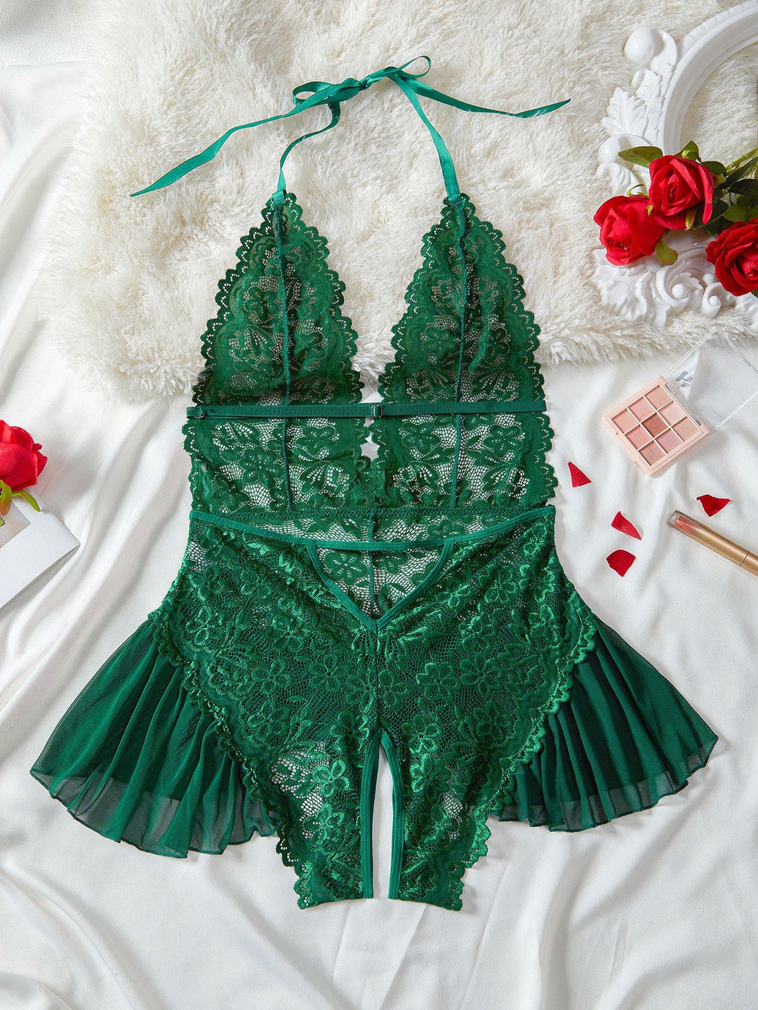 Halter Lace Lingerie with Leopard Print Skirt - vintage skirt, retro style