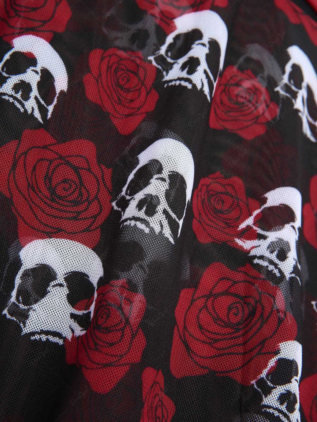 Black &amp; Red 1980s Gothic Skull Rose Halter Skirt Swimsuit - vintage skirt, retro style, classic black