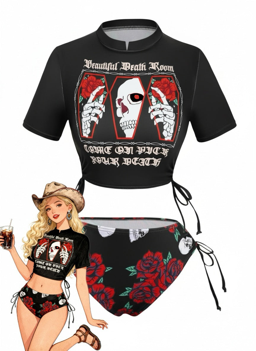 1980s Skull Graphic Bikini Set - vintage fashion, retro style