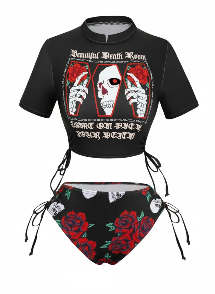 1980s Skull Graphic Bikini Set - vintage fashion, retro style