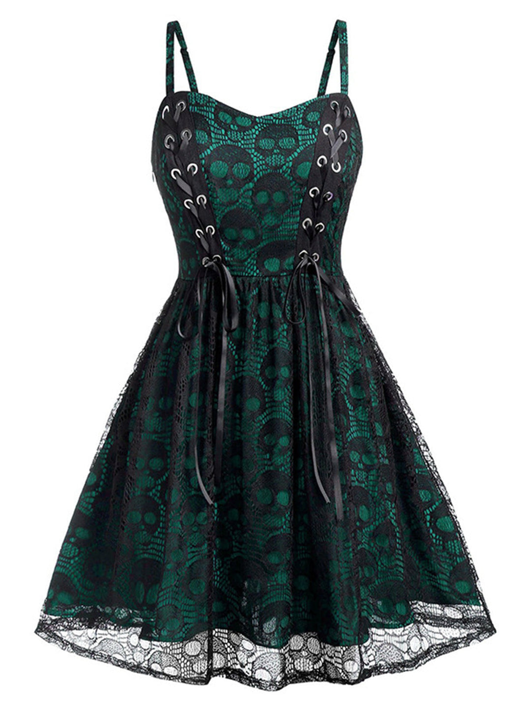 She slips into this 1980s Skull Pattern Gothic Style Dress and suddenly it&