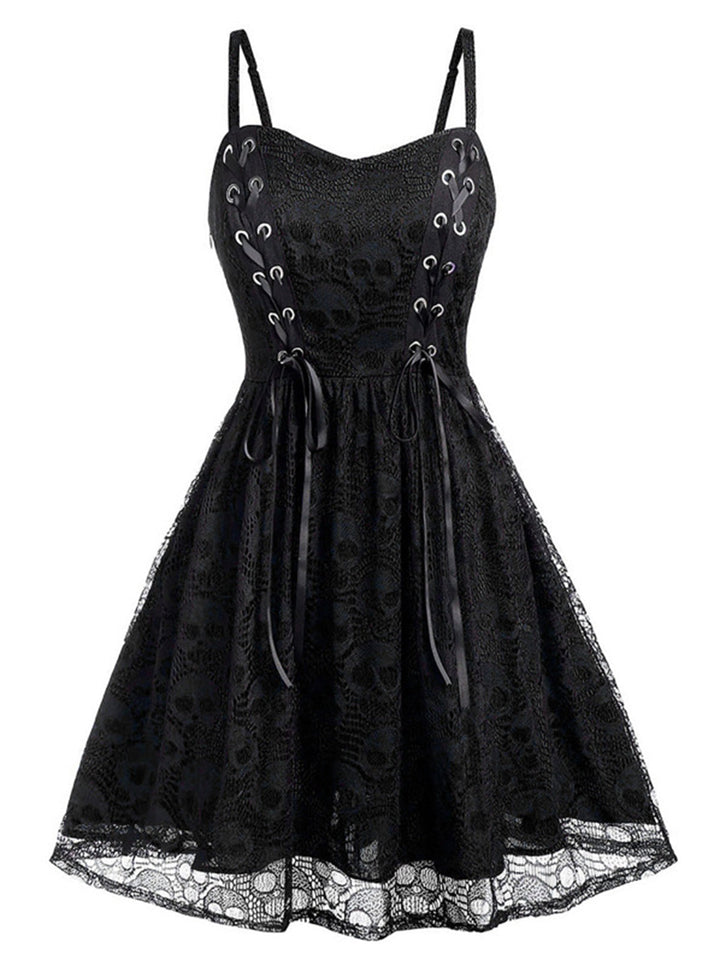 Wine Red 1980s Skull Pattern Gothic Style Dress, vintage dress, retro fashion - perfect for women who love vintage and retro fashion