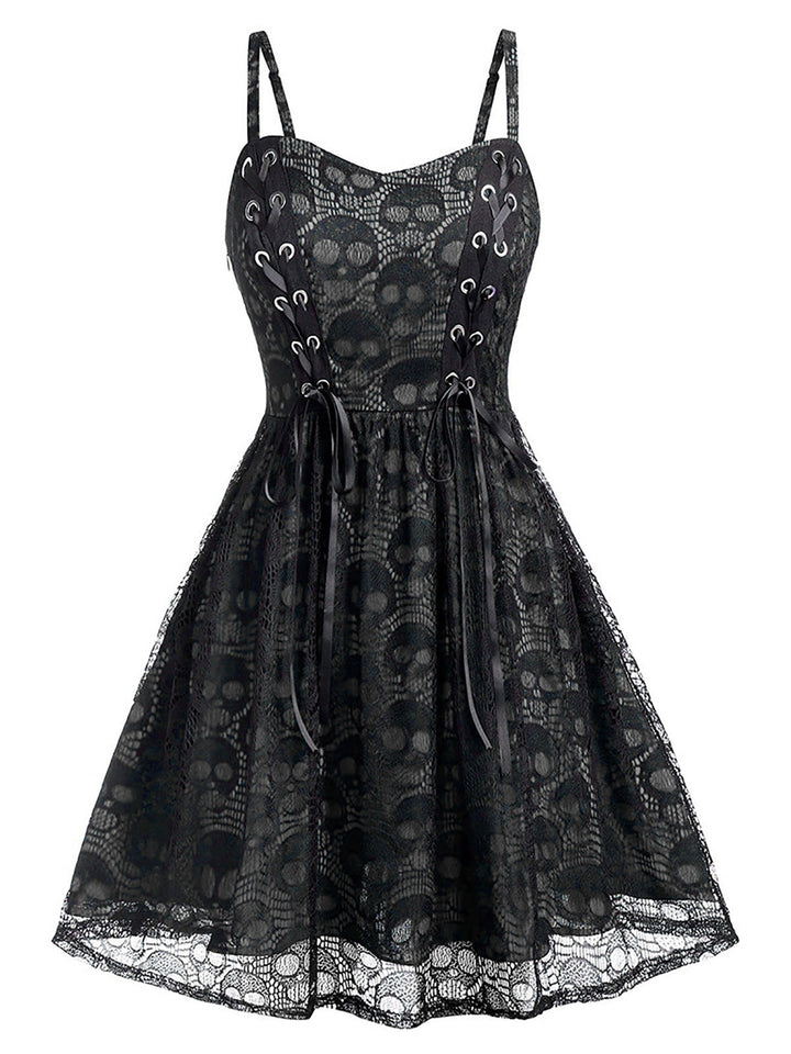 Wine Red 1980s Skull Pattern Gothic Style Dress, vintage dress, retro fashion - perfect for women who love vintage and retro fashion