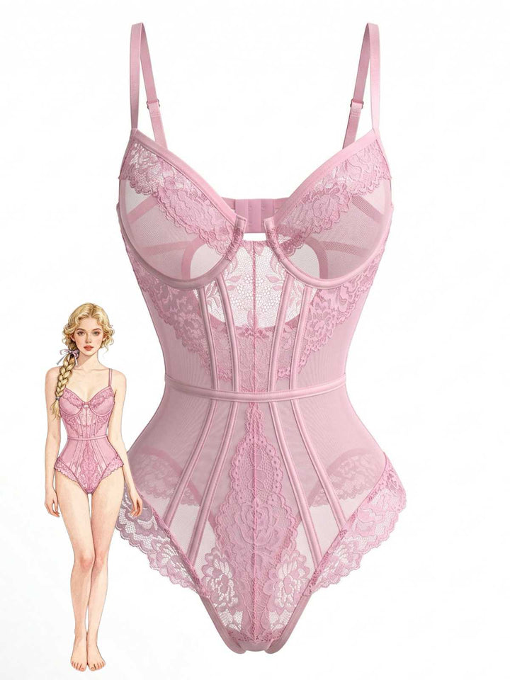 Slip Floral Lace Bodysuit Lingerie - vintage lingerie, retro nightgown, elegant sleepwear for vintage lovers