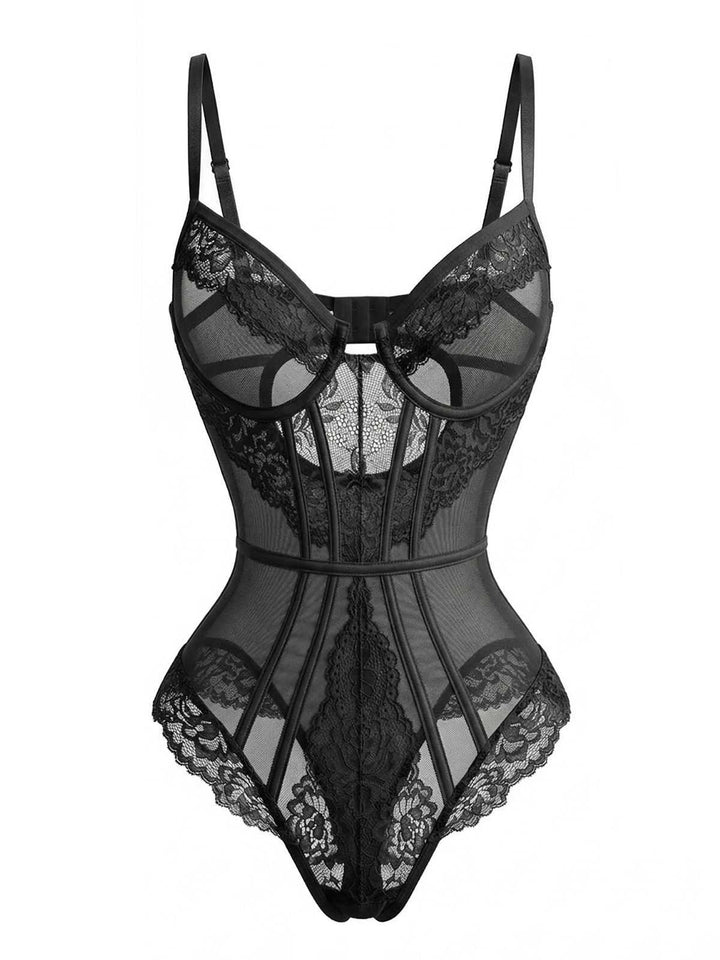 Slip Floral Lace Bodysuit Lingerie: beautiful vintage lingerie, retro nightgown, elegant sleepwear with timeless appeal