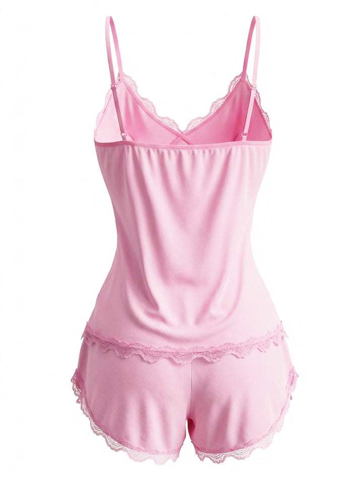 Slip Lace Floral Bow Pajama Set - vintage fashion, retro style