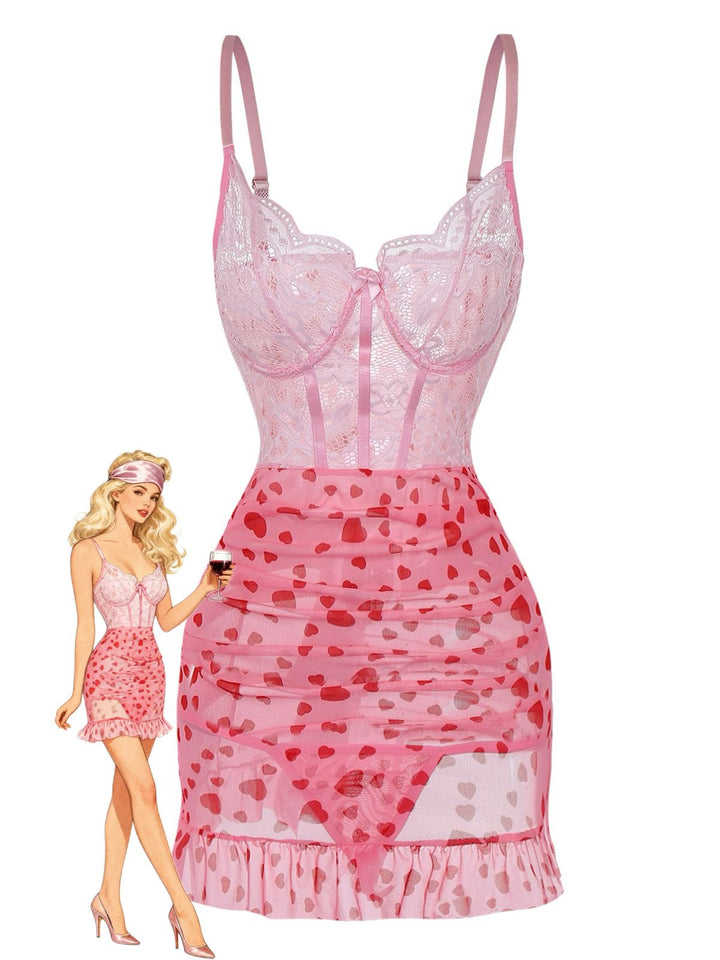 Slip Lace Underwire Sheer Ruffle Nightgown - vintage nightgown, retro sleepwear