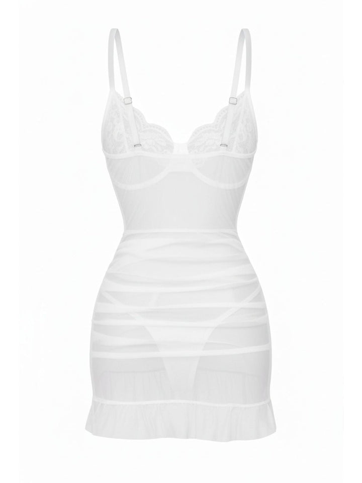 Slip Lace Underwire Sheer Ruffle Nightgown - vintage nightgown, retro sleepwear