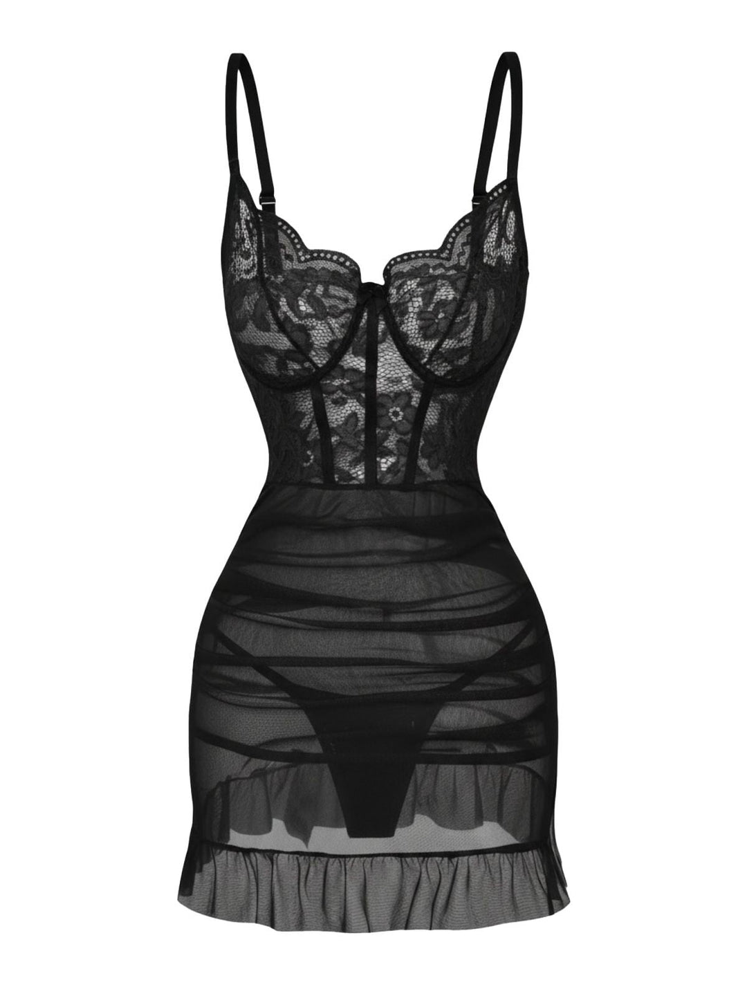 Slip Lace Underwire Sheer Ruffle Nightgown - vintage nightgown, retro sleepwear