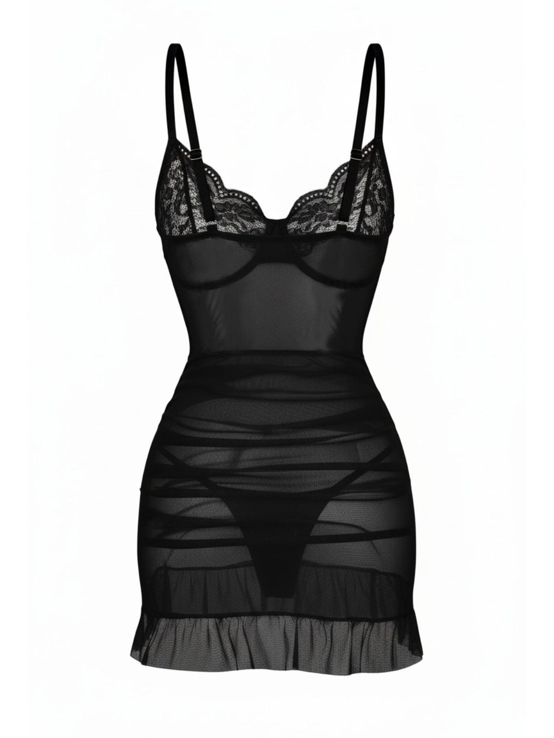 Slip Lace Underwire Sheer Ruffle Nightgown - vintage nightgown, retro sleepwear