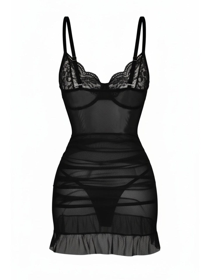 Slip Lace Underwire Sheer Ruffle Nightgown - vintage nightgown, retro sleepwear