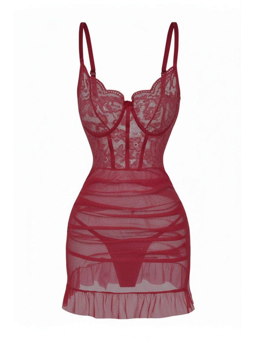 Slip Lace Underwire Sheer Ruffle Nightgown - vintage nightgown, retro sleepwear