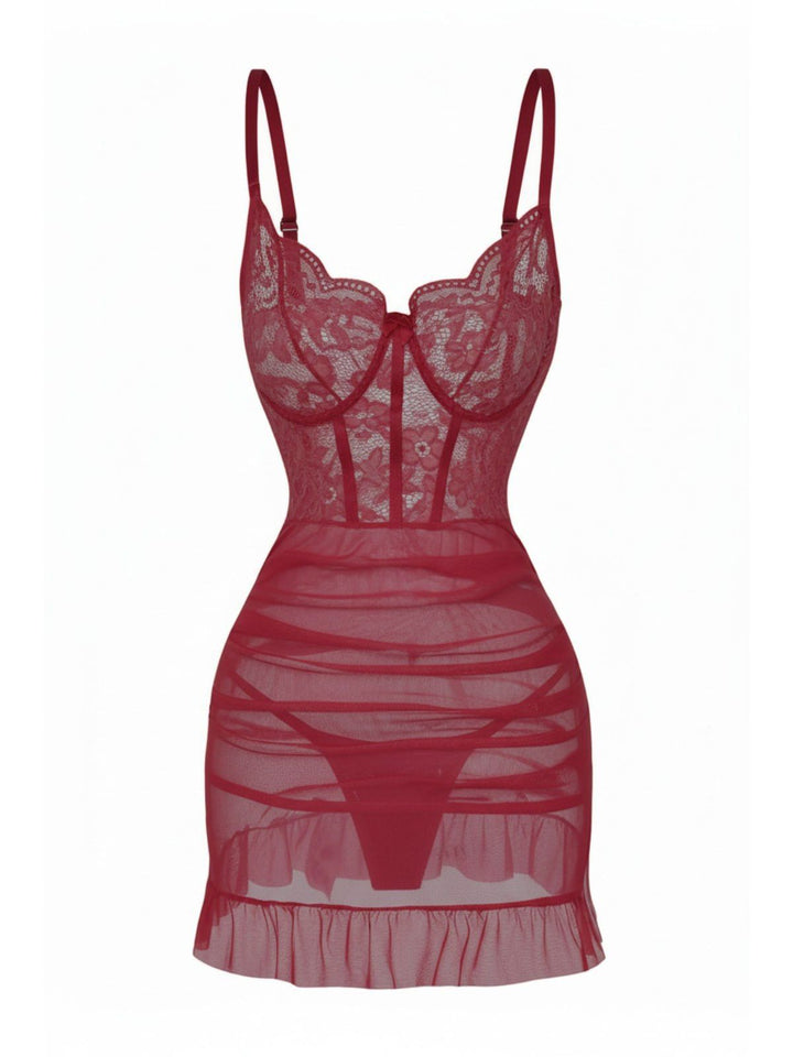 Slip Lace Underwire Sheer Ruffle Nightgown - vintage nightgown, retro sleepwear