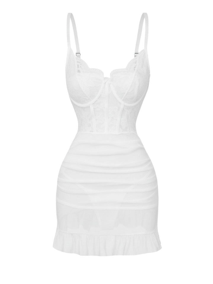 Slip Lace Underwire Sheer Ruffle Nightgown - vintage nightgown, retro sleepwear