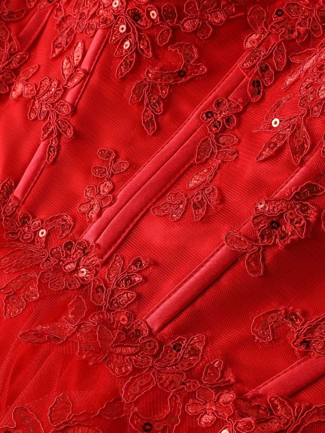 1980s Slip Sequin Lace Tiered Tulle Corset Dress - vintage dress, retro fashion, elegant red