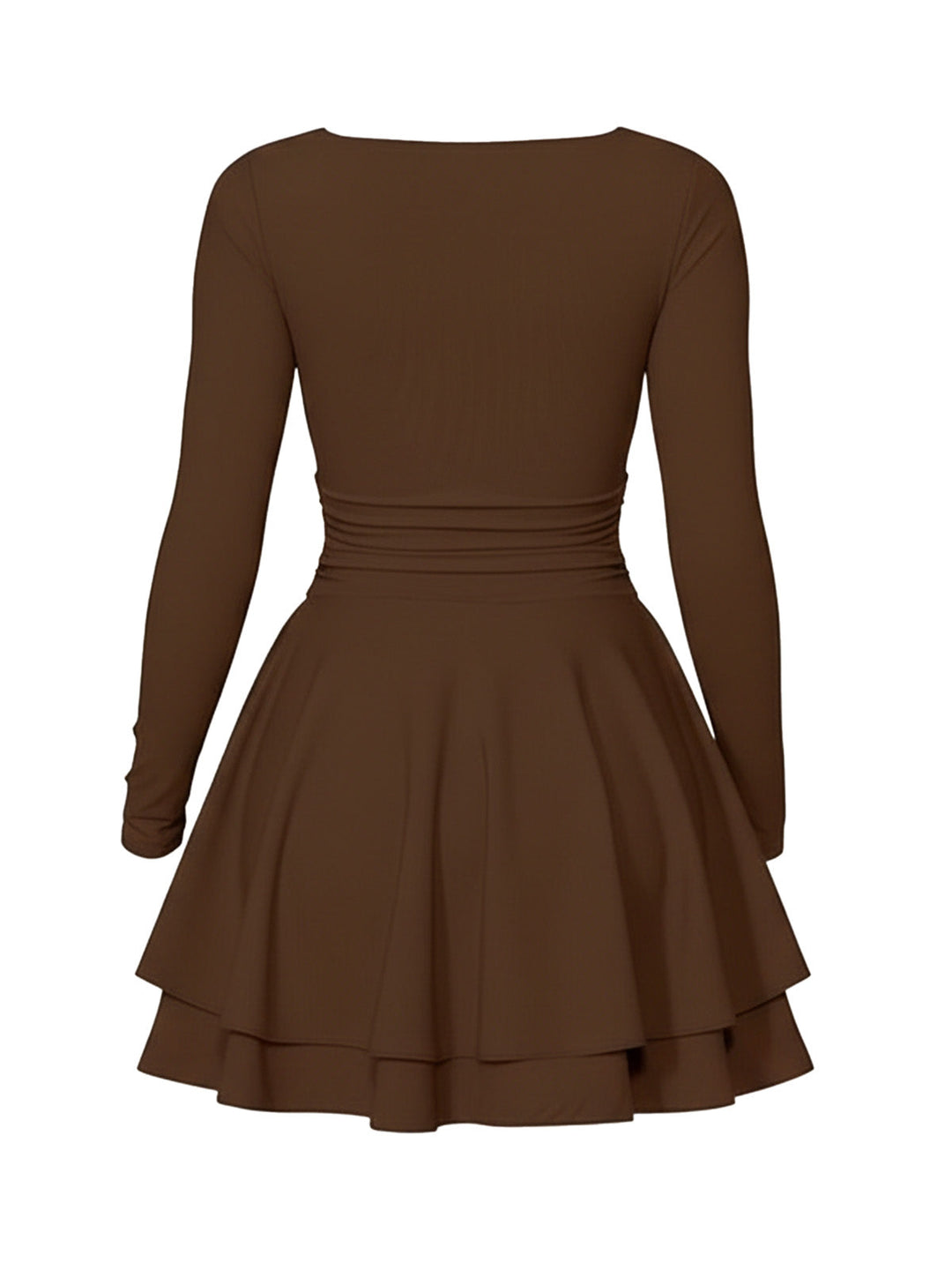 1980s Solid Fitted Square Neck Long Sleeve Dress - vintage dress, retro fashion