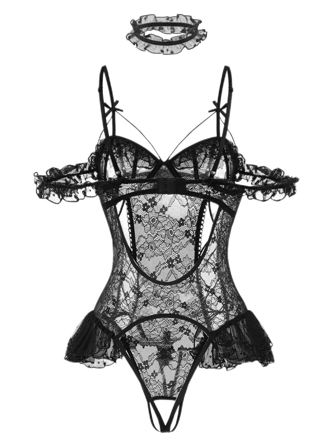 Solid Lace Sheer Bodysuit Nighties - vintage fashion, retro style