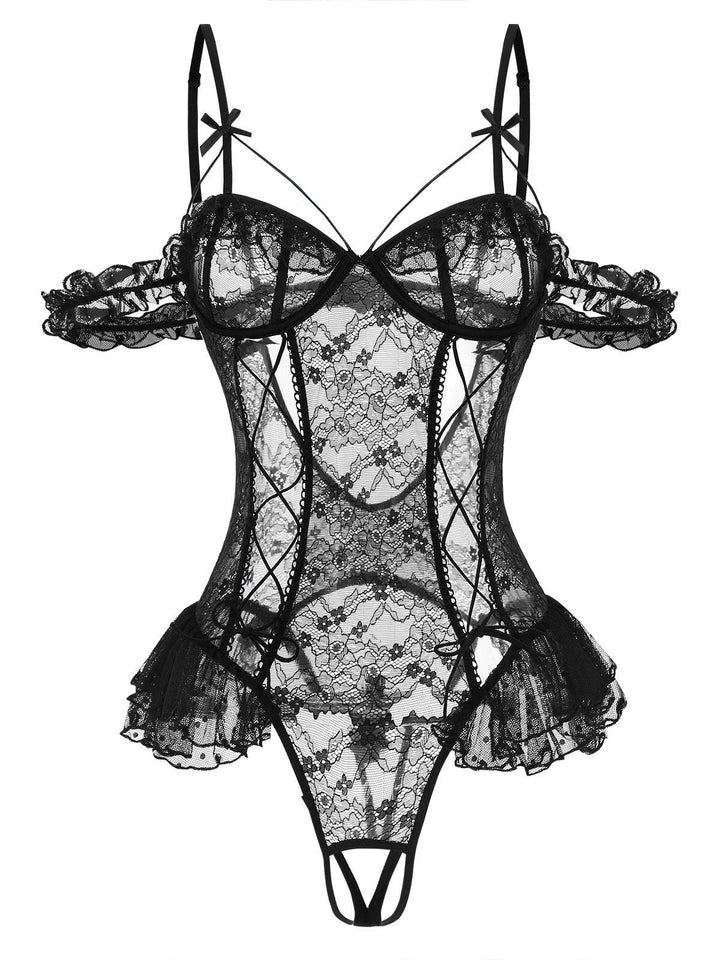 Solid Lace Sheer Bodysuit Nighties - vintage fashion, retro style