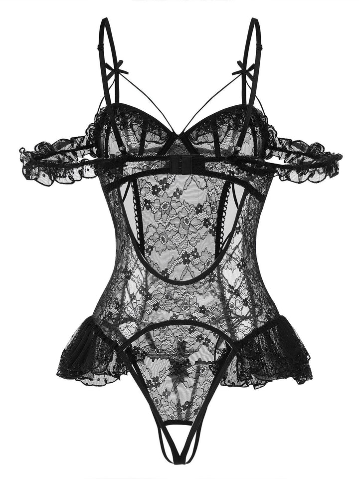 Solid Lace Sheer Bodysuit Nighties - vintage fashion, retro style