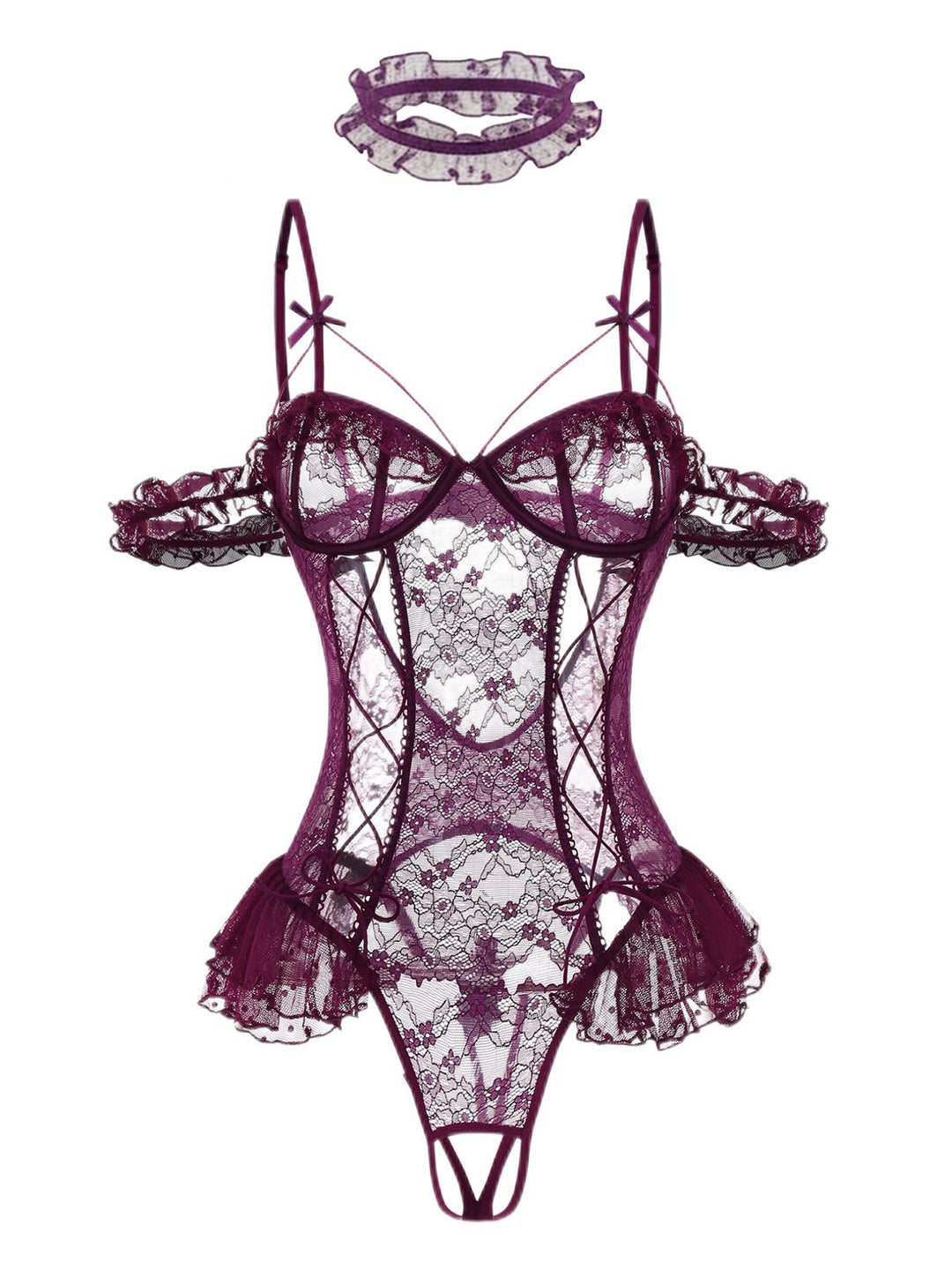 Solid Lace Sheer Bodysuit Nighties - vintage fashion, retro style
