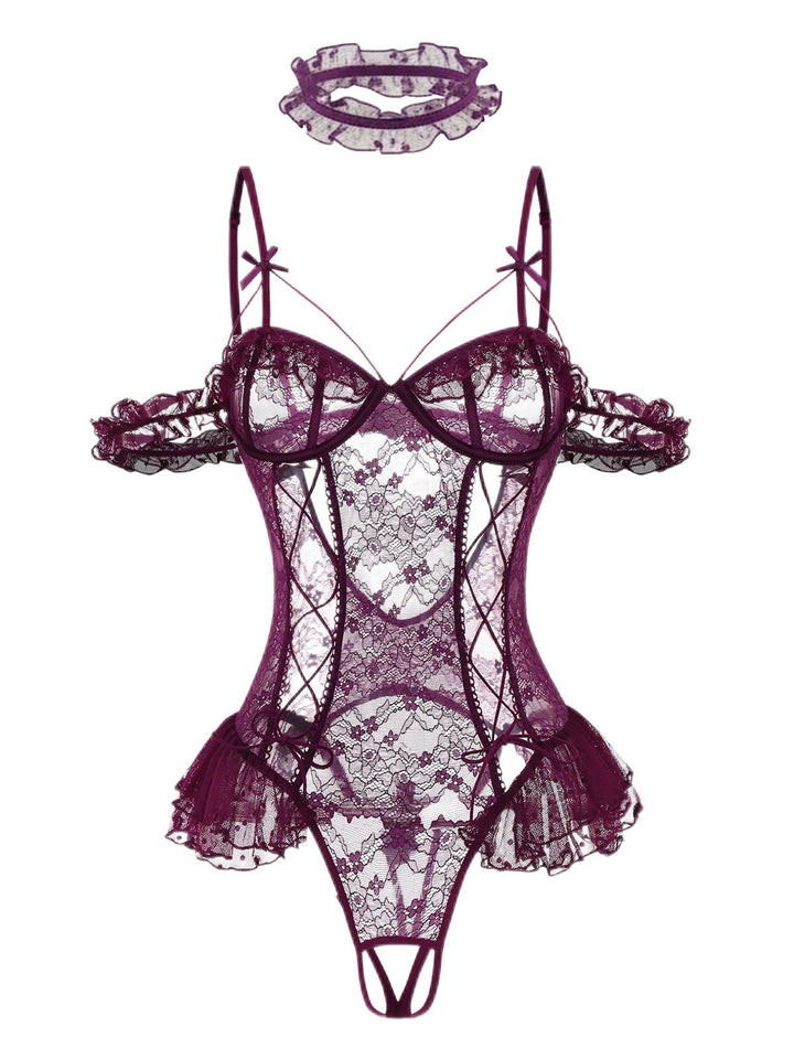 Solid Lace Sheer Bodysuit Nighties - vintage fashion, retro style