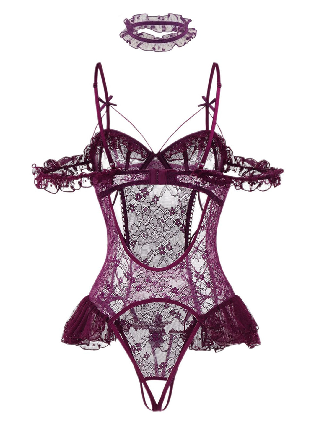 Solid Lace Sheer Bodysuit Nighties - vintage fashion, retro style