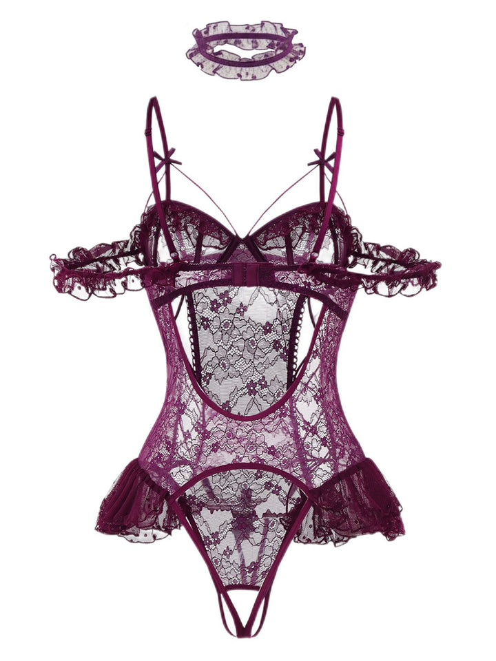 Solid Lace Sheer Bodysuit Nighties - vintage fashion, retro style