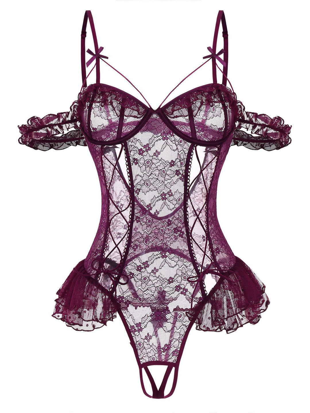 Solid Lace Sheer Bodysuit Nighties - vintage fashion, retro style