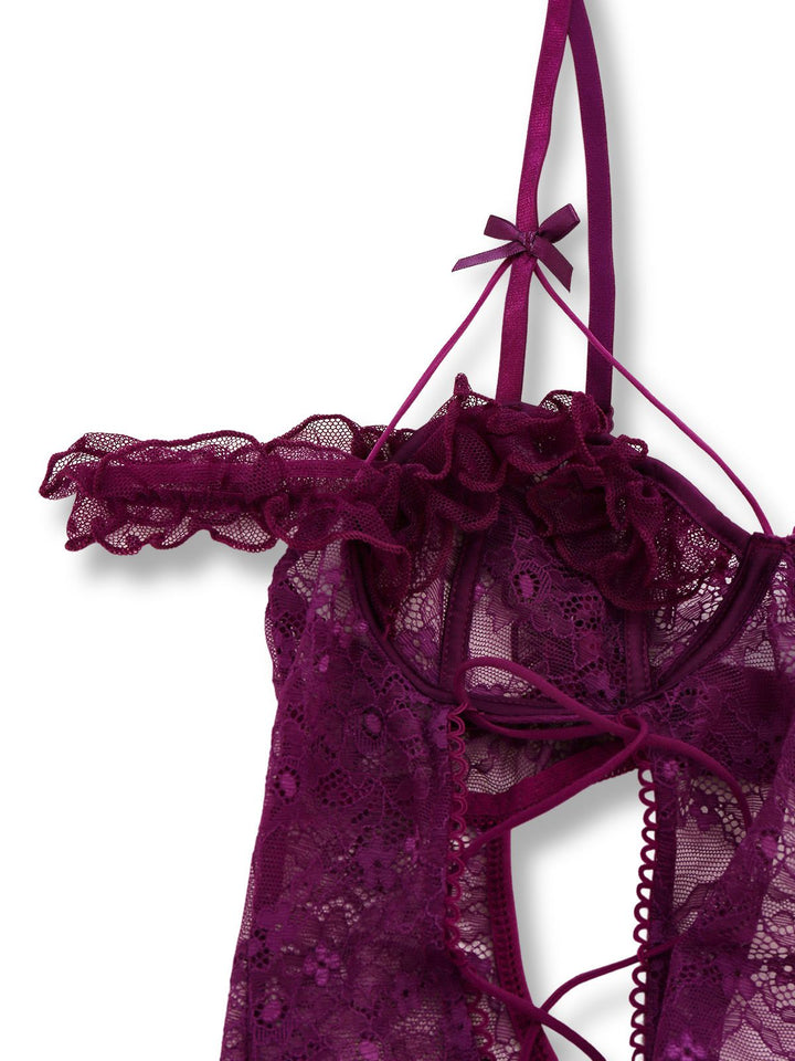 Solid Lace Sheer Bodysuit Nighties - vintage fashion, retro style