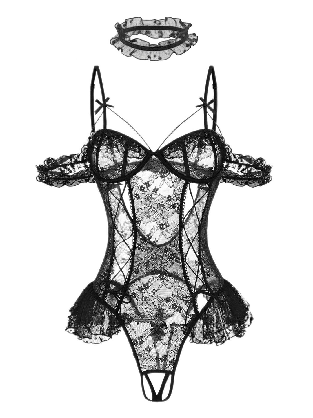 Solid Lace Sheer Bodysuit Nighties - vintage fashion, retro style