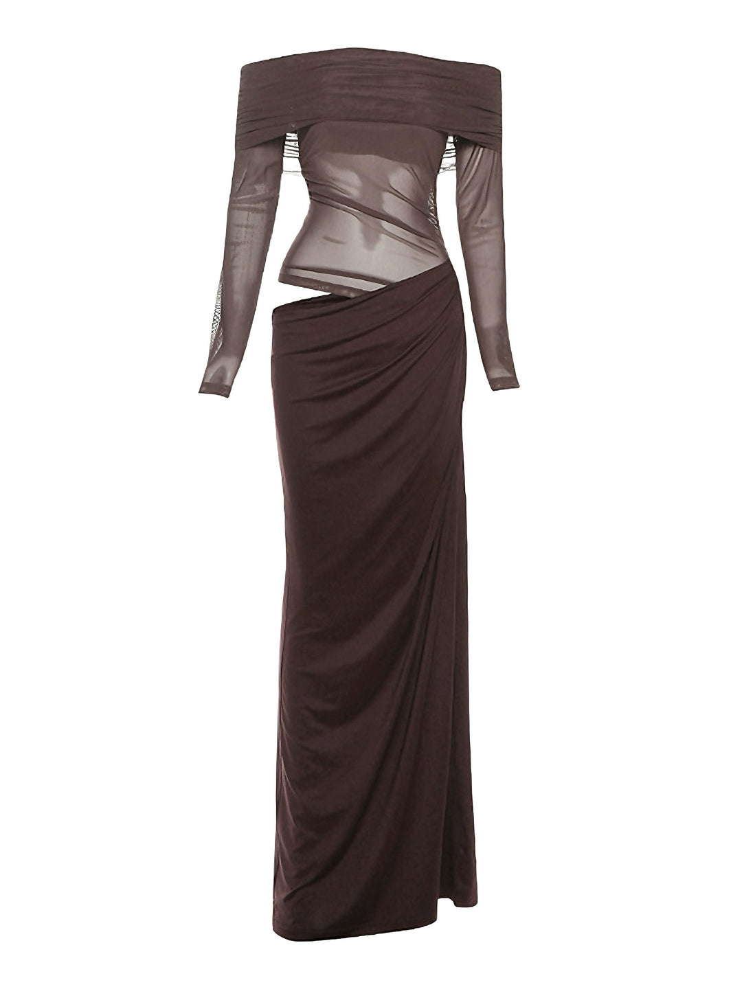 1980s Solid Off-Shoulder Mesh Cut-Out Sheer Dress - vintage dress, retro fashion