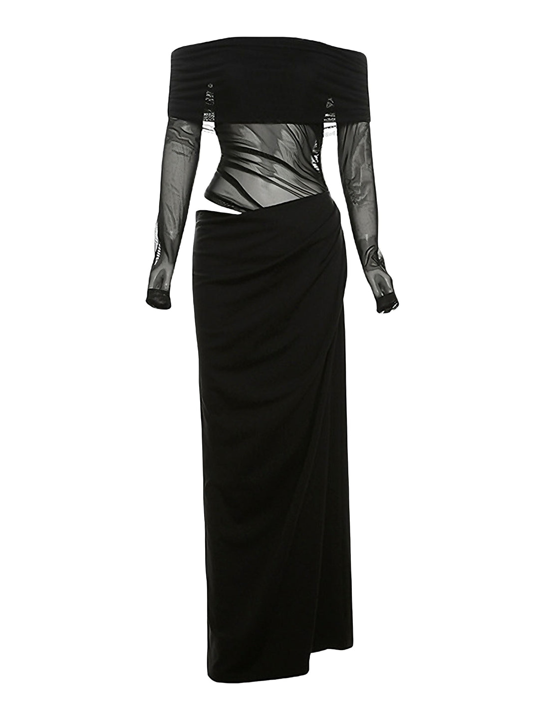1980s Solid Off-Shoulder Mesh Cut-Out Sheer Dress - vintage dress, retro fashion