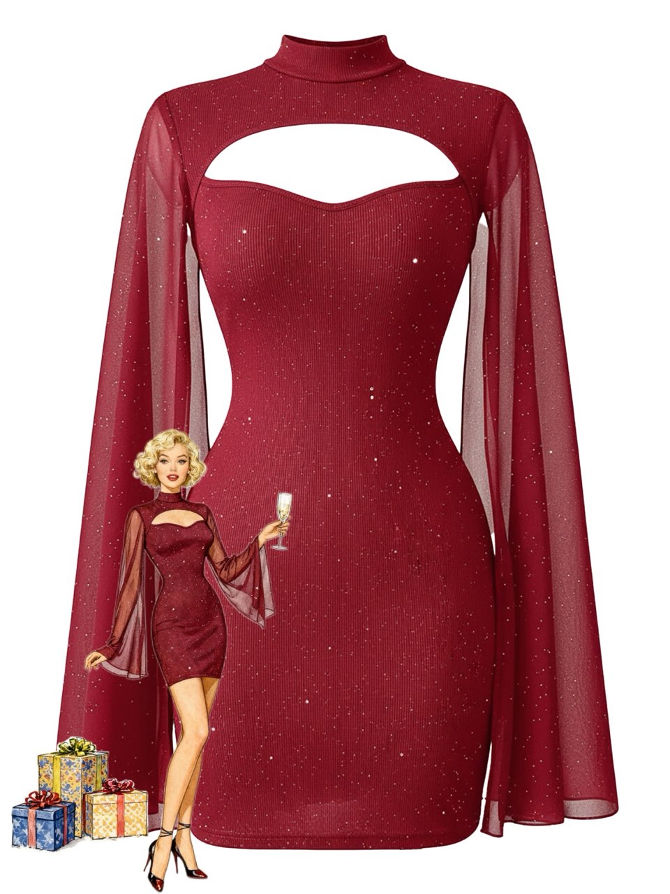 1980s Solid Pearl Chiffon Cape Bodycon Dress - vintage dress, retro fashion