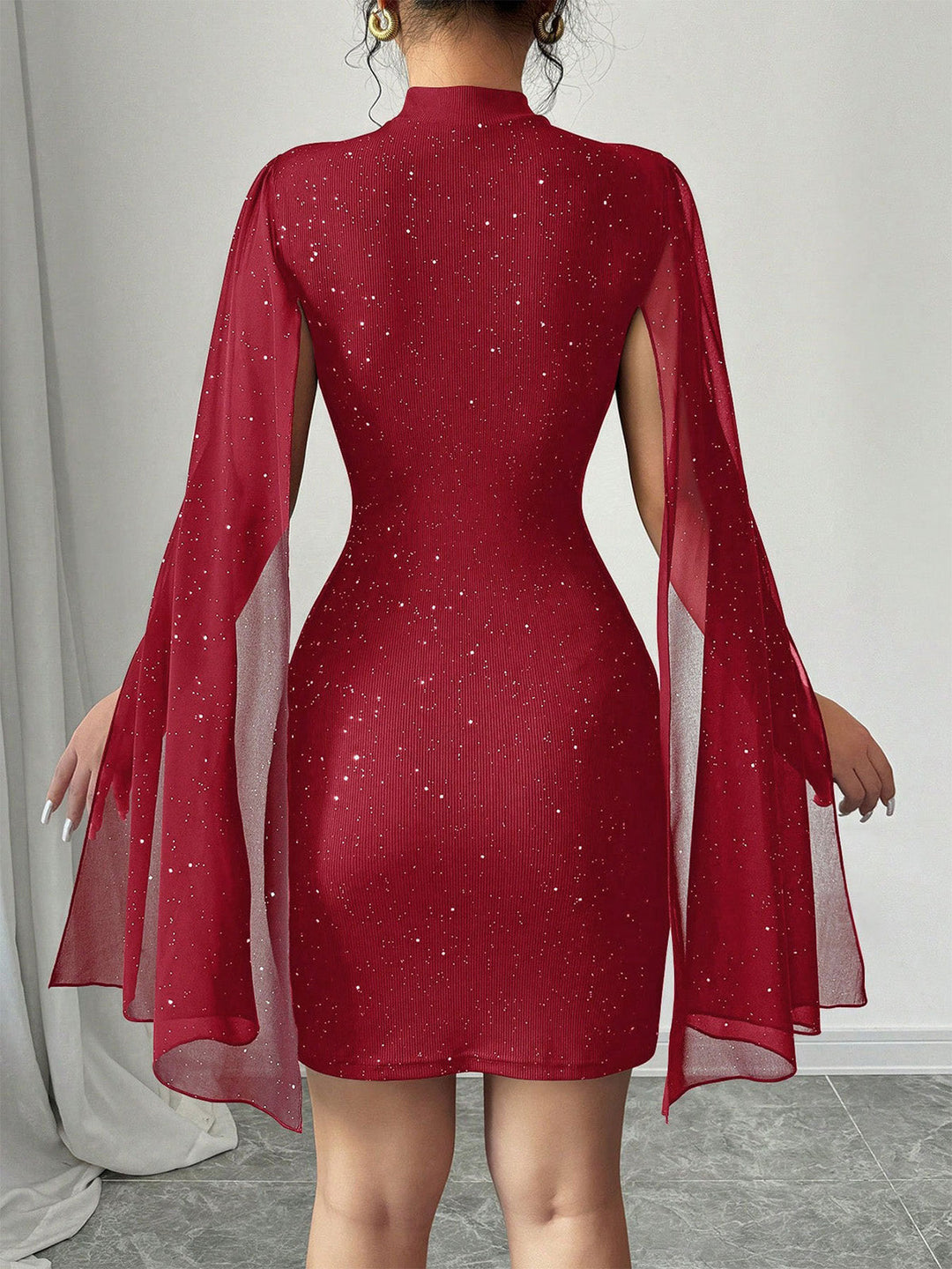 1980s Solid Pearl Chiffon Cape Bodycon Dress - vintage dress, retro fashion