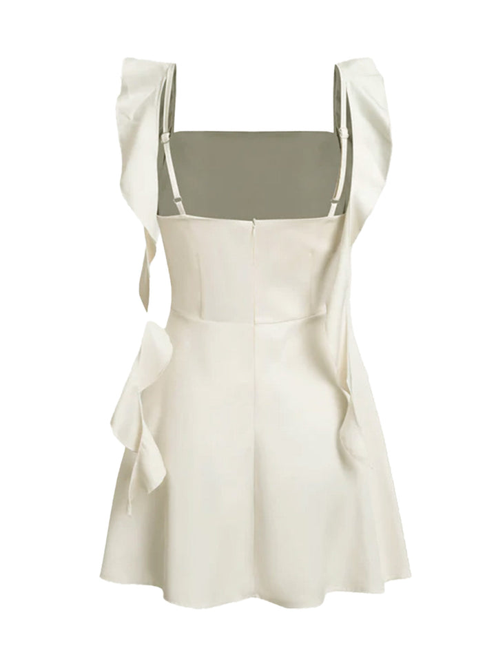 1980s Solid Ruffled Strap Square Neck Dress - vintage dress, retro fashion