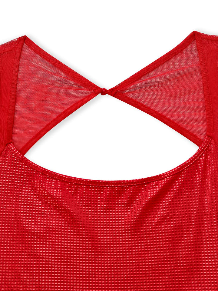 1980s Solid Sequined Mesh Buckle Square Neck Dress - vintage dress, retro fashion