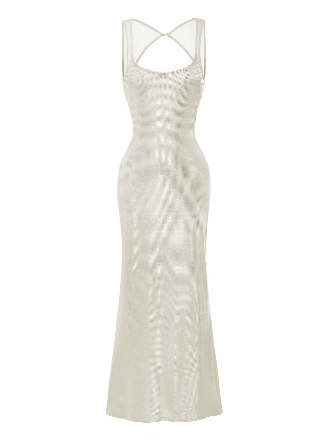 1980s Solid Sequined Mesh Buckle Square Neck Dress - vintage dress, retro fashion