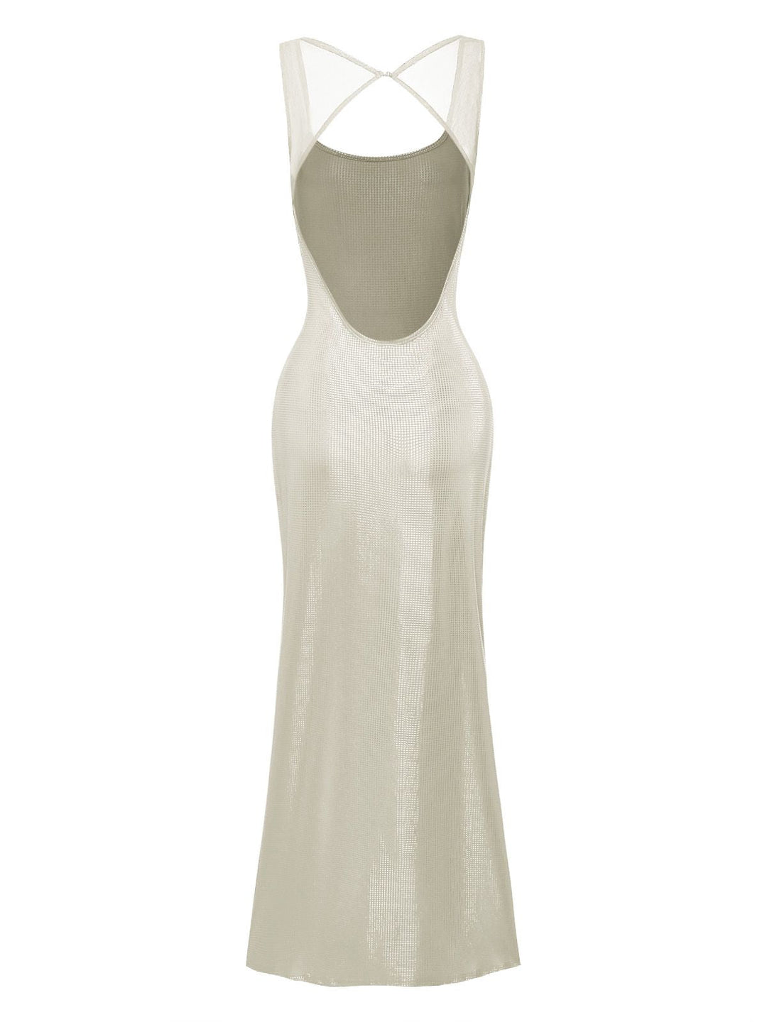 1980s Solid Sequined Mesh Buckle Square Neck Dress - vintage dress, retro fashion