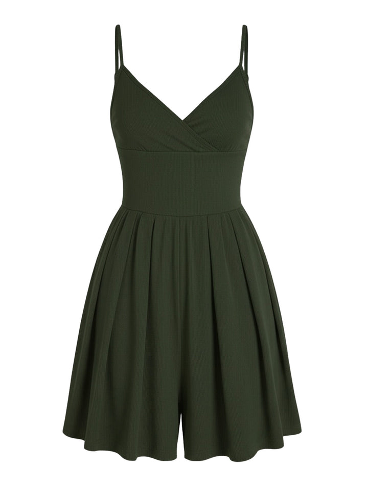1980s Solid Spaghetti Strap V-Neck Romper - vintage jumpsuit, retro fashion
