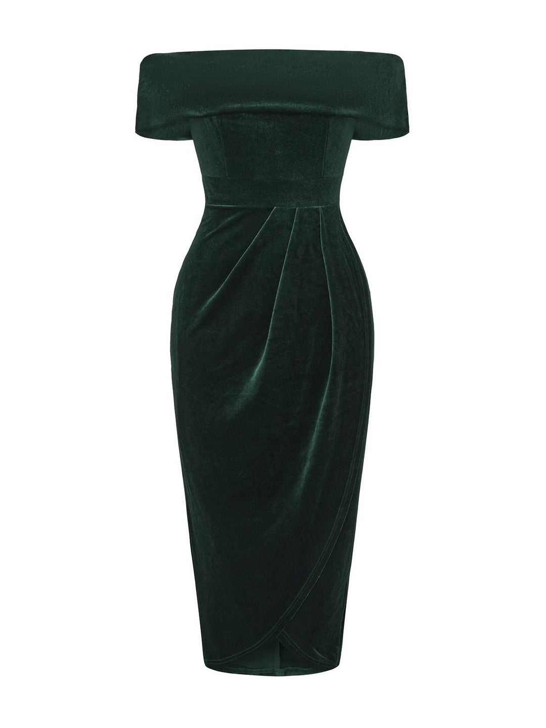 1980s Solid Velvet Off-Shoulder Midi Dress - vintage dress, retro fashion