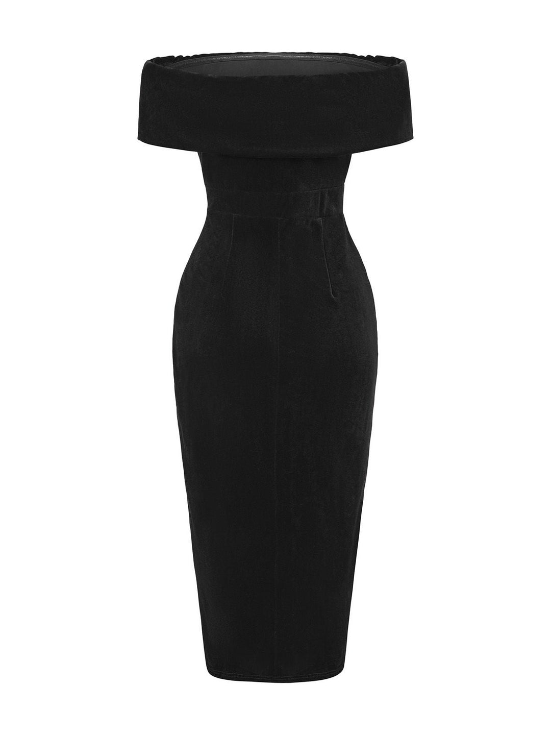 1980s Solid Velvet Off-Shoulder Midi Dress - vintage dress, retro fashion