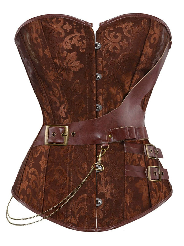 1980s Steampunk Leather Jacquard Floral Strapless Corset - vintage fashion, retro style